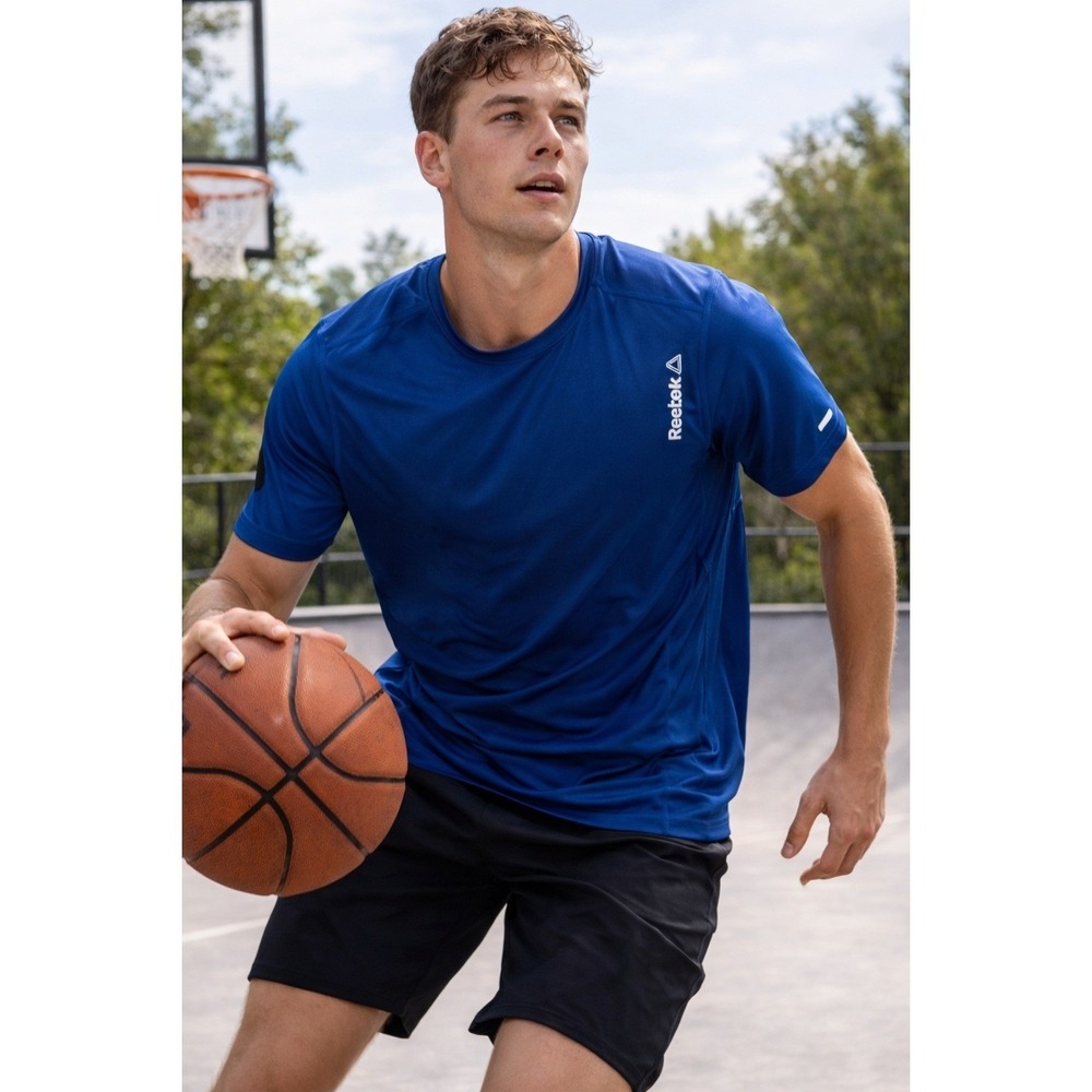 Reebok Mens L PlayIce Performance Training‎ T-Shirt Blue Short Sleeve Athletic